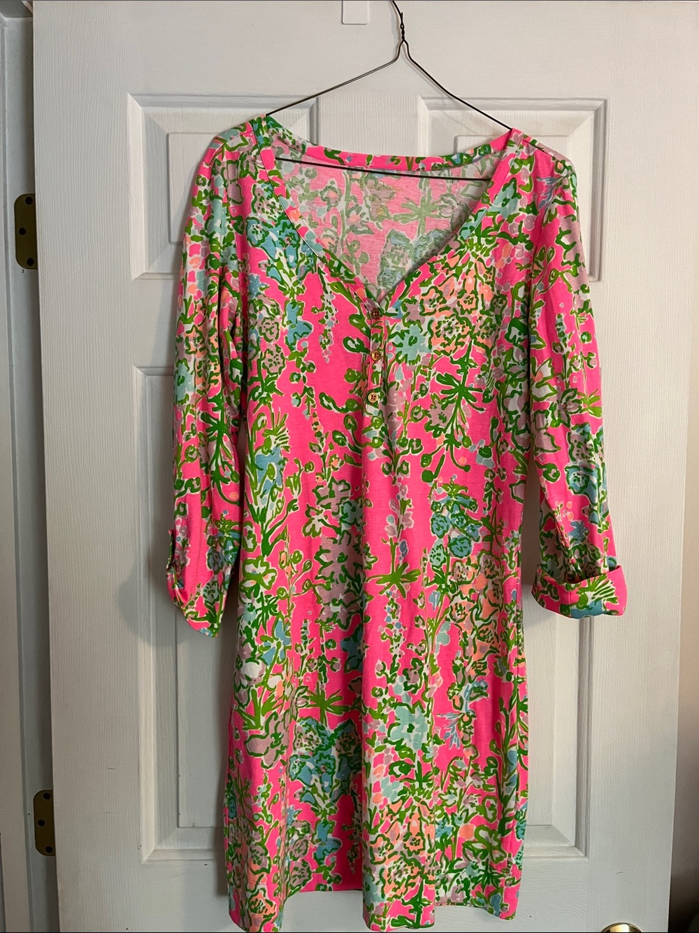 Lilly Pulitzer Pink Floral Shift Dress with Green and Blue Accents